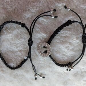 Black Adjustable Bracelets with Silver Accents Byndle Of 2